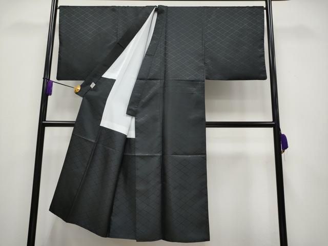 平和屋着物 上 男性 色無地 紋付き羽織セット 舞台衣装 花菱地紋 黒地 洗える着物 CYAA3465s5