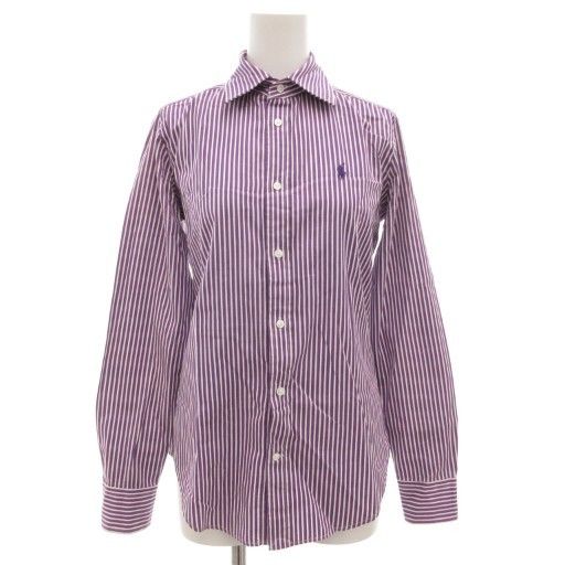 ラルフローレン RALPH LAUREN ストライプシャツ ブラウス 長袖 2 紫 パープル 白 ホワイト ロゴ ポニー刺繍 GV GY18