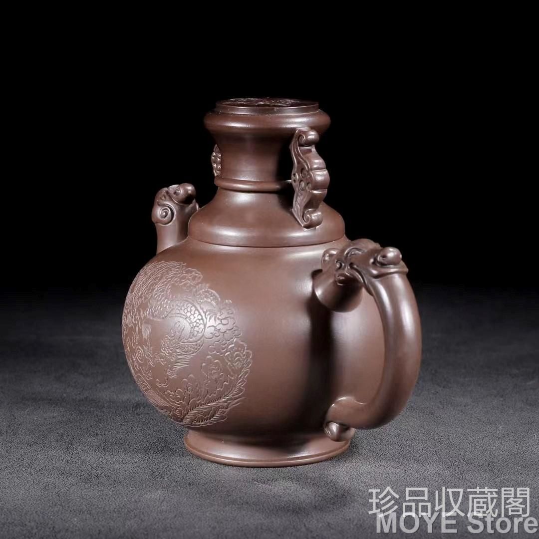 龍鳳吉祥紫砂壺 紫泥急須