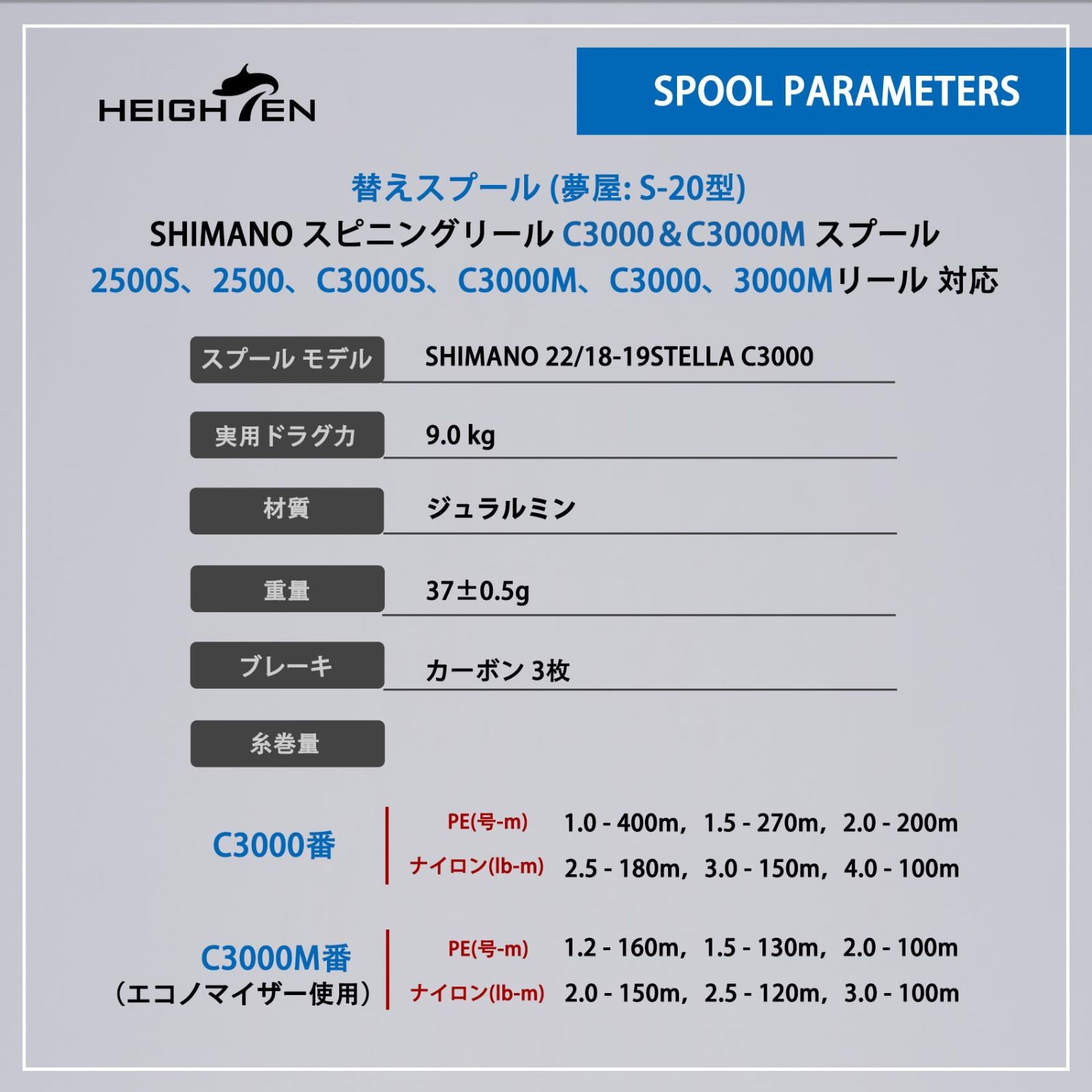 新品 HEIGHTEN リール スプール 深溝 夢屋S-20型 C3000 替え