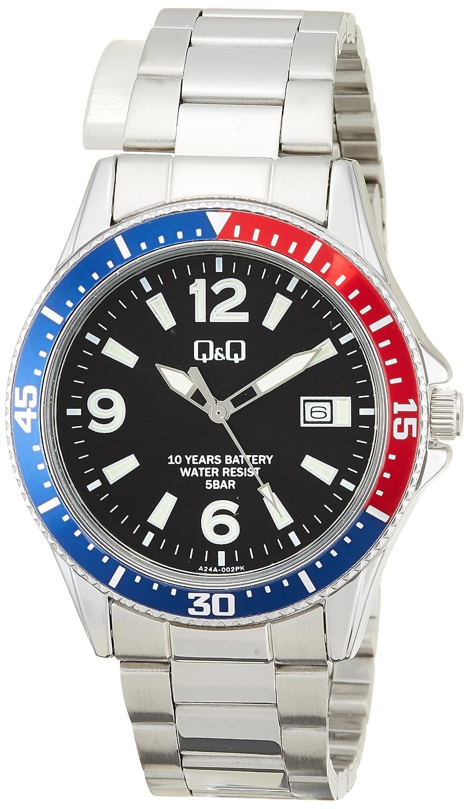 日付 防水 メタルバンド 電池寿命10年 アナログ A 24 002 PK 腕時計 メンズ Q ブラック シチズン