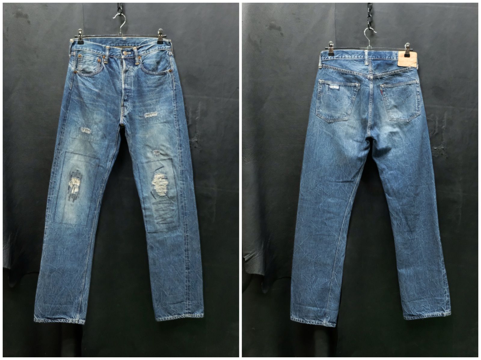 DOUBLE WORKS 27001 リペア加工デニム ステッチ入り W30/約78cm