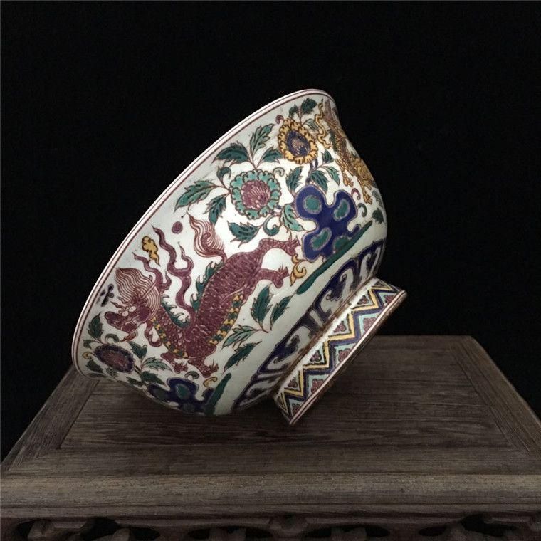 五彩麒麟碗 景徳鎮 陶磁器 装飾品 現代工芸品 美術品 置物 五彩麒麟碗 景徳鎮 陶磁器 装飾品 現代工芸品 美術品 置物