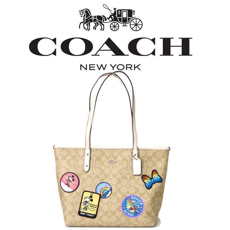 コーチバッグ＞COACH/コーチバッグ トートバッグ F29358 ライトカーキ×チャーク コーチ×ディズニーコラボ ミニーマウス シグネチャー  パッチワーク ショルダーバッグ アウトレット品 紙袋付属 新品未使用 - メルカリ