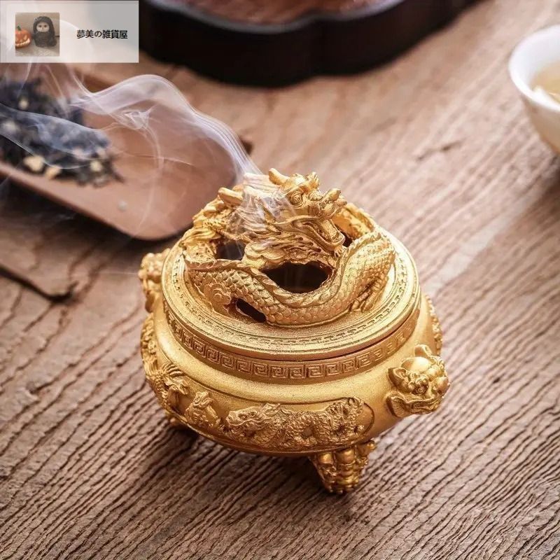 香炉 香炉禅飾り お香 お香立て 龍 ドラゴン 竜 彫刻 金