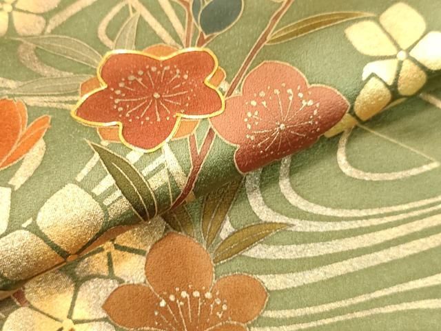 平和屋着物○訪問着 絞り 刺繍 流水花文 銀彩 正絹 逸品 AAAZ7224ck