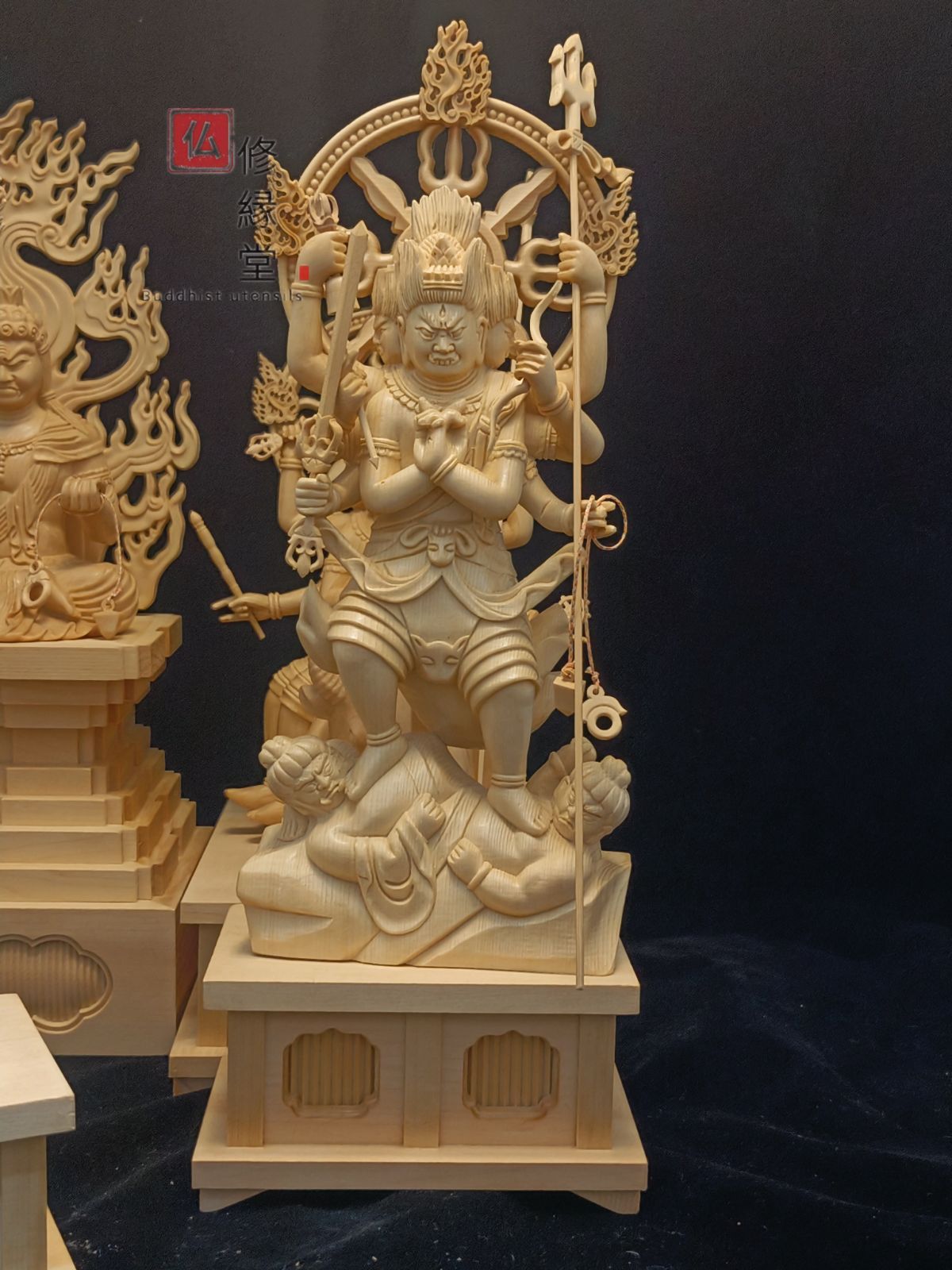 修縁堂】最高級 木彫仏像 五大明王像一式 彫刻 一刀彫 天然木檜材 仏教