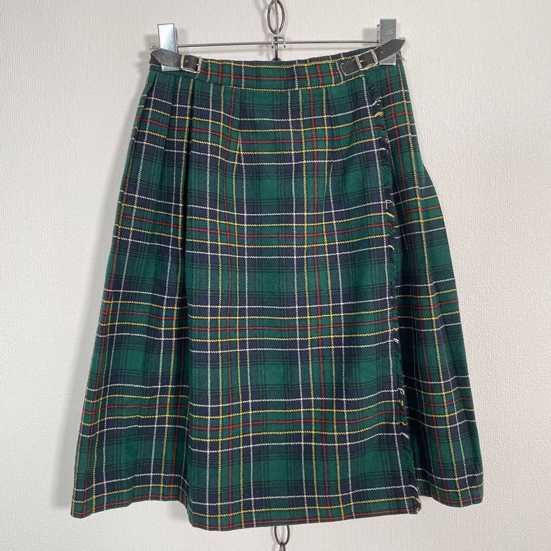 アイルランド製 80s O NEIL of DUBLIN チェックラップスカート オニールオブダブリン サイズ32 Sサイズ程度 グリーン系