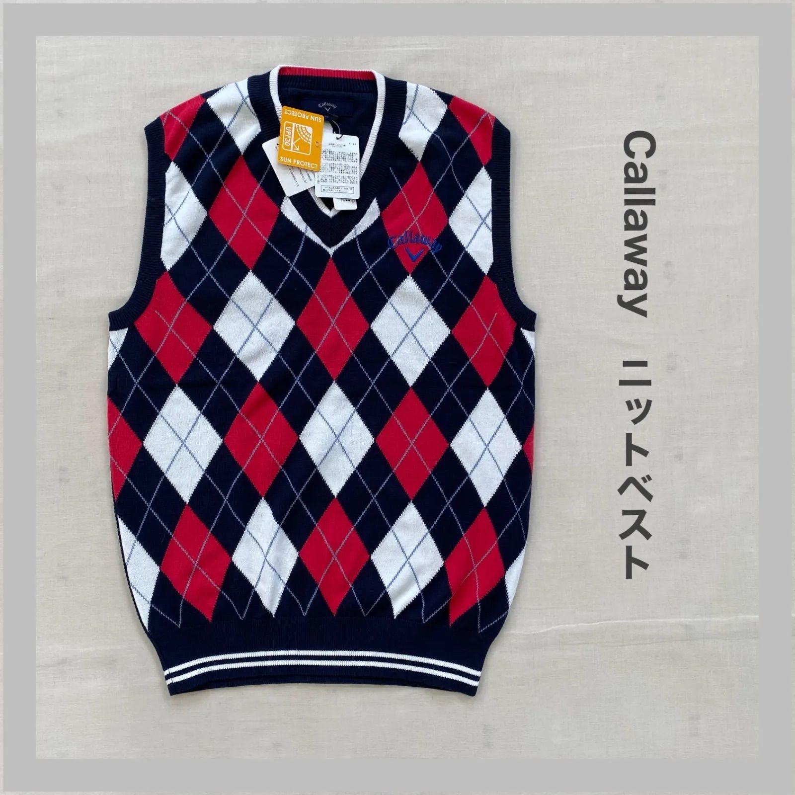 美品　Callaway チェック柄 Vネックセーター　ピンク　ゴルフ 美品 Callaway チェック柄 Vネックセーター ピンク ゴルフ