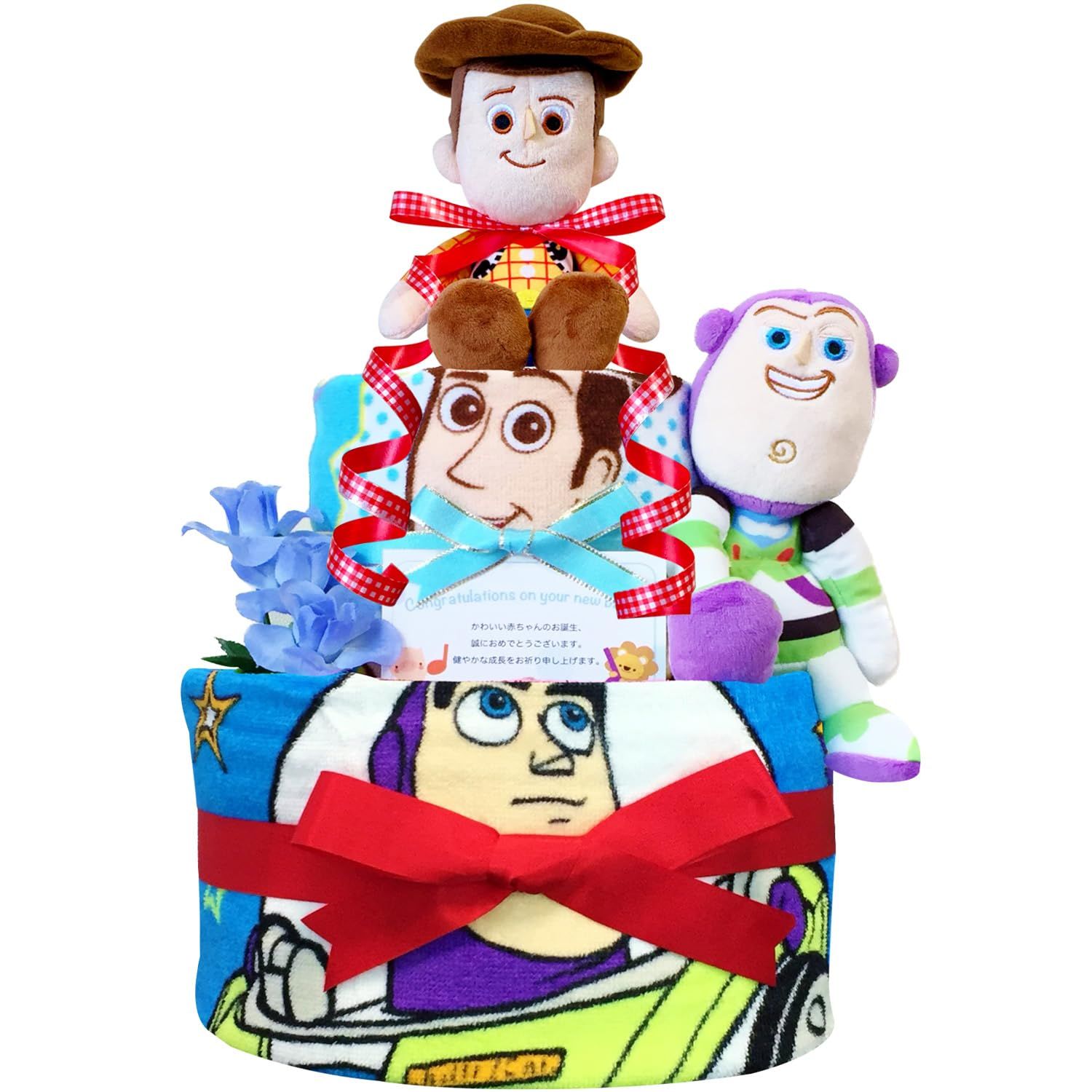 KanonBabys おむつケーキ 男の子 女の子 トイストーリー 出産祝い 2段 Mサイズ 3001 ハーフバースデー 1歳の誕生日に おむつサイズＭ