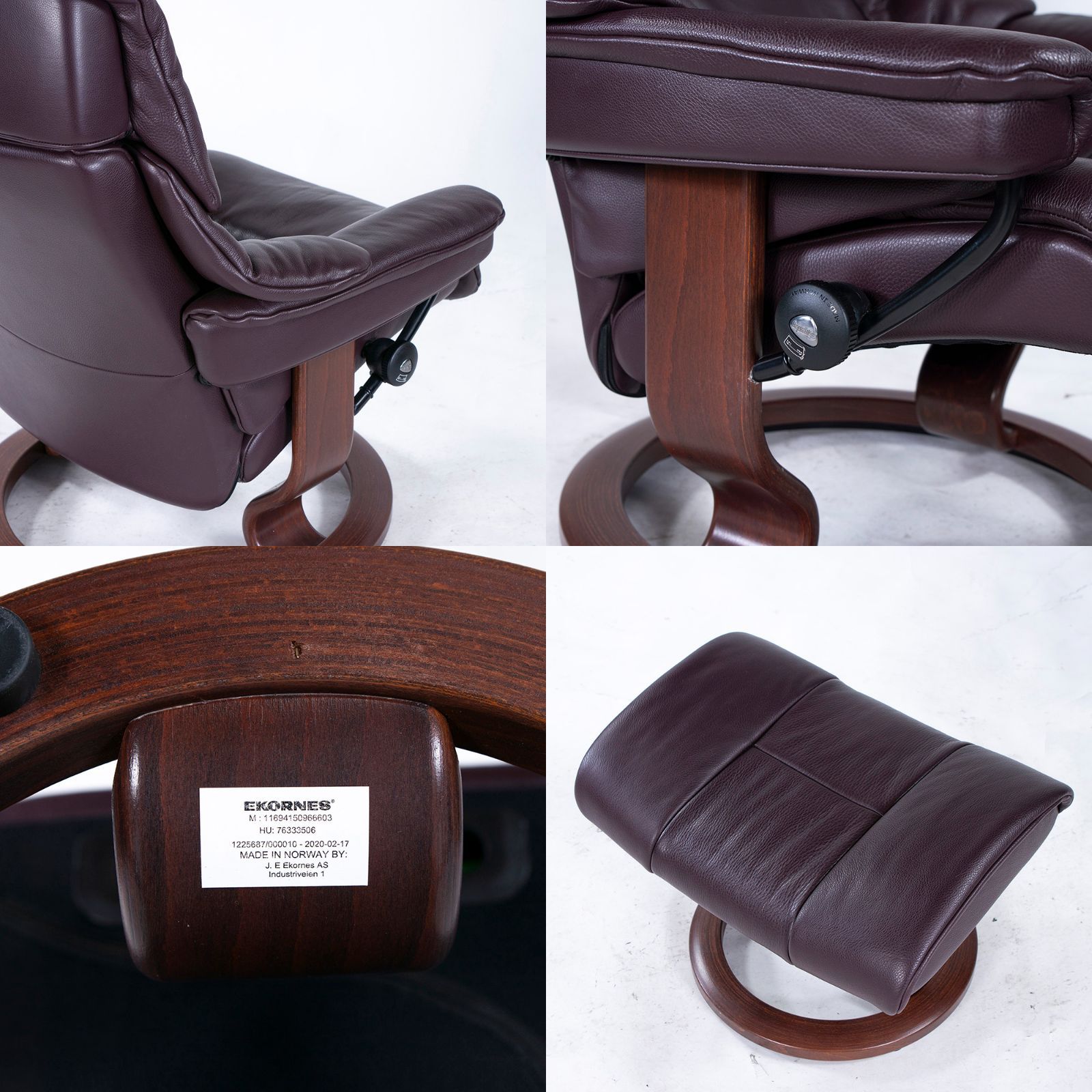 エコーネス リクライニングチェア＆オットマン Ekornes Stressless ストレスレスチェア Reno Mサイズ ボルドー ハイバック 本革 レザー 北欧デザイン ノルウェー