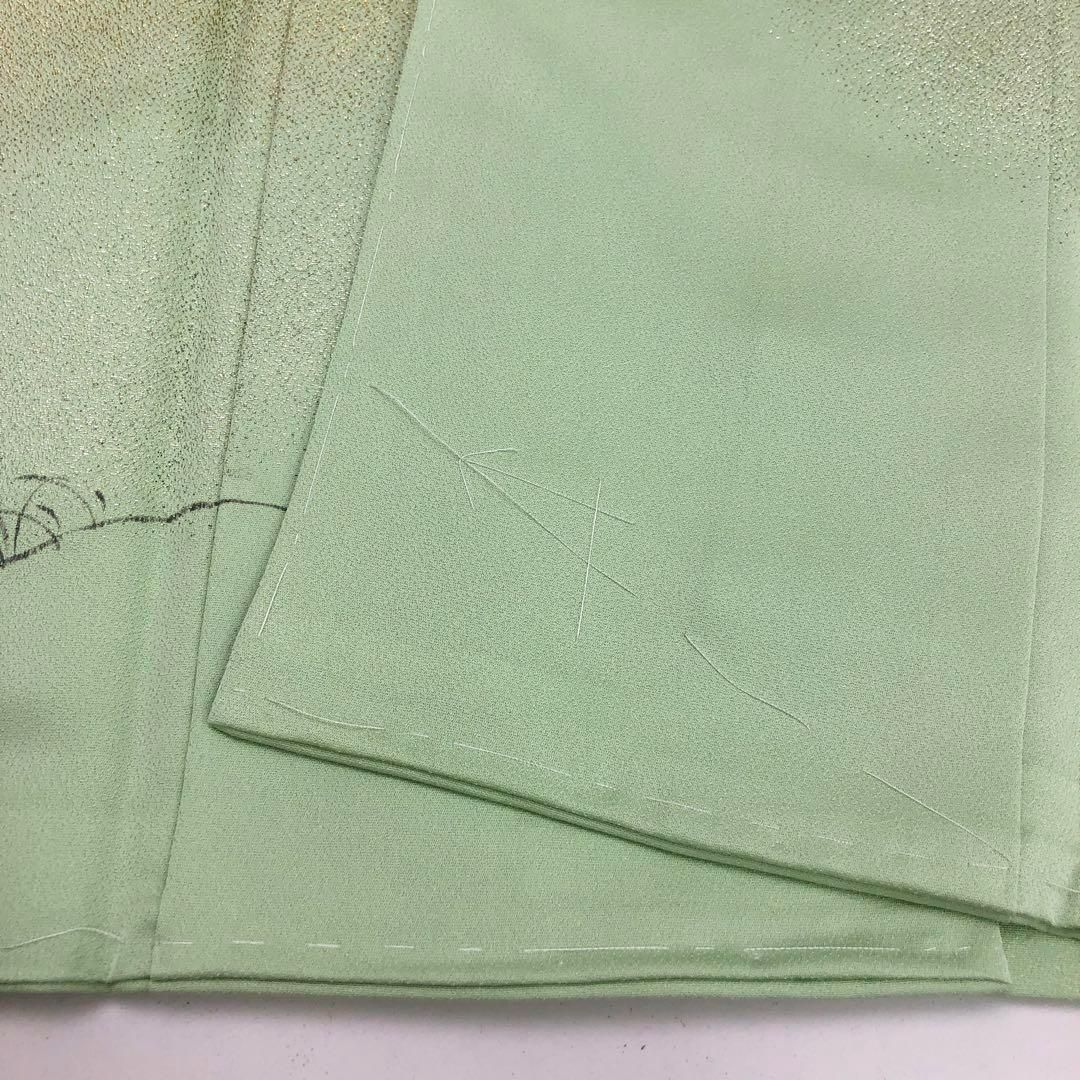 付下げ 鳥獣戯画 手描き 寿光織 薄緑色 しつけ糸 K-3566 - メルカリ