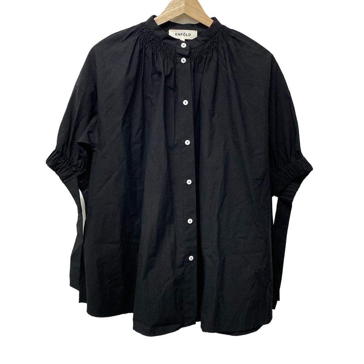 ENFOLD エンフォルド 半袖シャツブラウス サイズ38 M レディース - 300GS230-2360 黒 サイドスリット|ギャザー