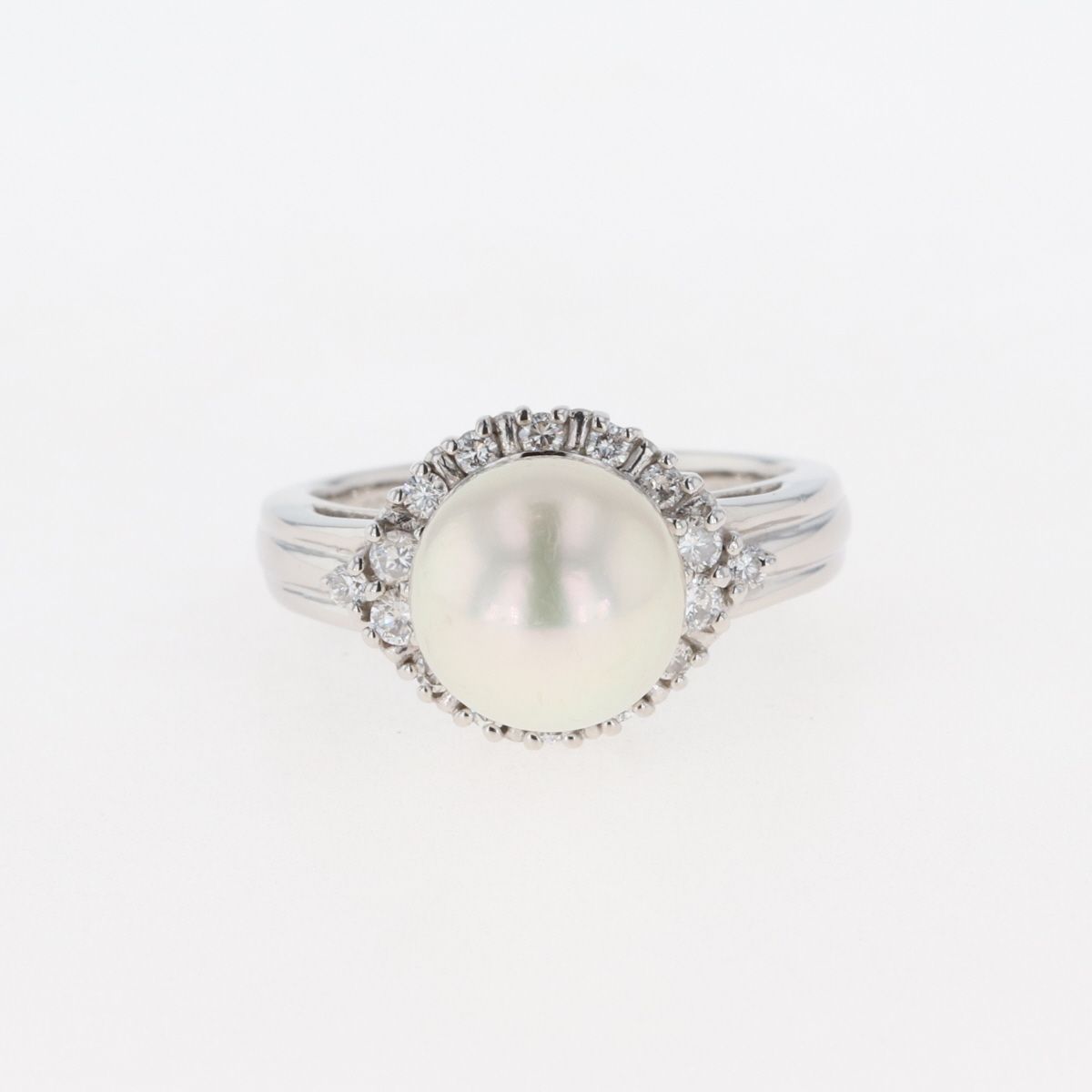パール デザインリング プラチナ 指輪 メレダイヤ 真珠 リング 12.5号