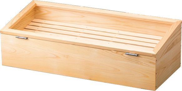木製 ネタ箱 目皿 蓋 ステンレスバット付 長 傾斜型 35626