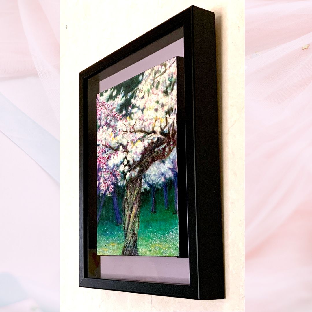 風景画作品&frasl;花の風景「夜桜」油彩画&frasl;SM&frasl;額付き　福家佳則作品&frasl;2023年制作 京都嵐山 柔らかくて優しい絵