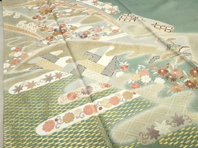 平和屋着物○創業460年・千總 訪問着 駒刺繍 流水松梅花文 暈し染め