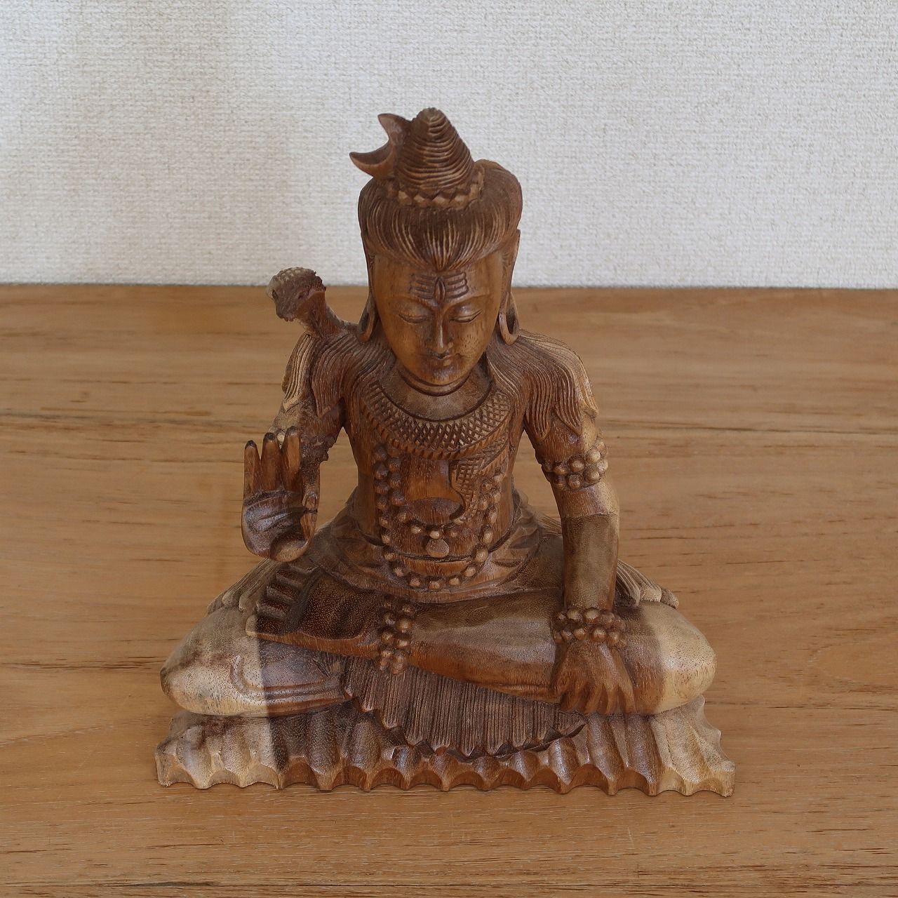 シヴァ神の木彫り 30cm 座像 木製 スワール無垢材 シバ神 オブジェ