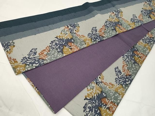 平和屋着物○全通柄袋帯 紬地 型染め 枝花文 正絹 逸品 CAAY9298yk