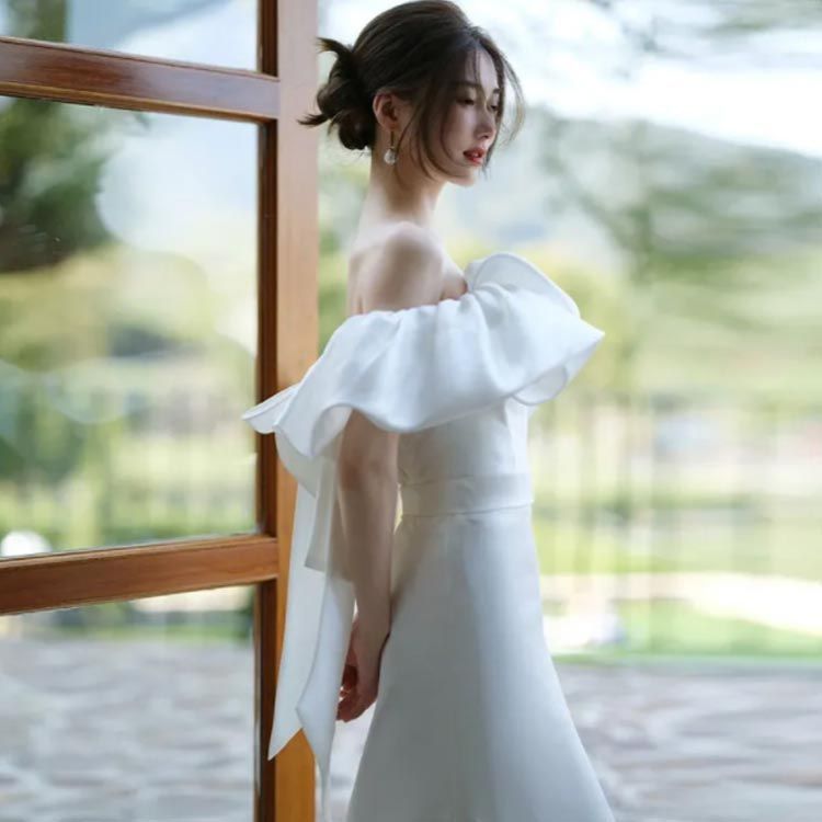 ウェディングドレス マーメイド ロングドレス 花嫁 フリルスリーブ オフショルダー 花嫁 フォトウェディング 二次会 海外挙式 結婚式 sowa6584481 STEELWINDOWSANDDOORS_COM