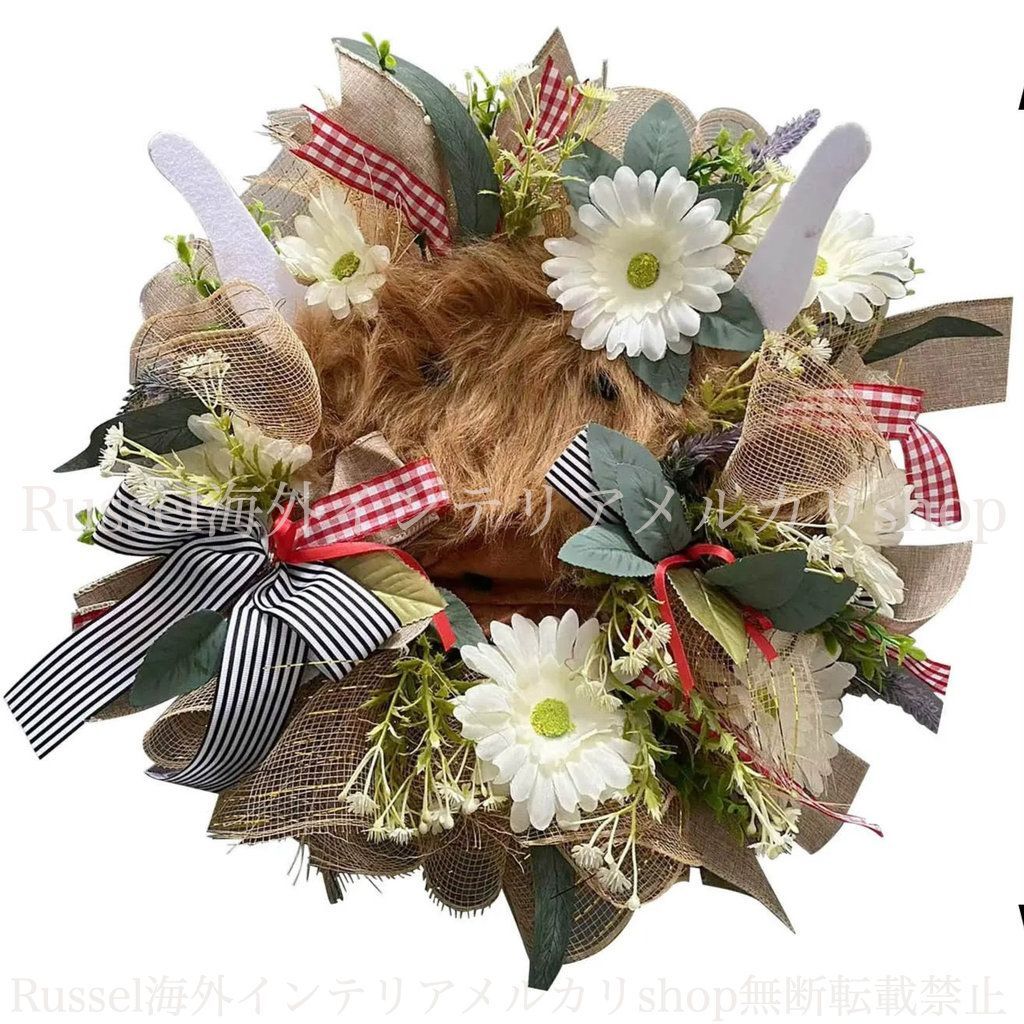 リース ガーデンオーナメント 牛 フェイク グリーン ガーデン ドア お洒落 かわいい 花 フラワー 庭 エレガント 壁掛け ガーデニング 雑貨 ガーデン雑貨 ガーデンインテリア ガーデン インテリア 庭の装飾 お洒落 おしゃれ 8-14