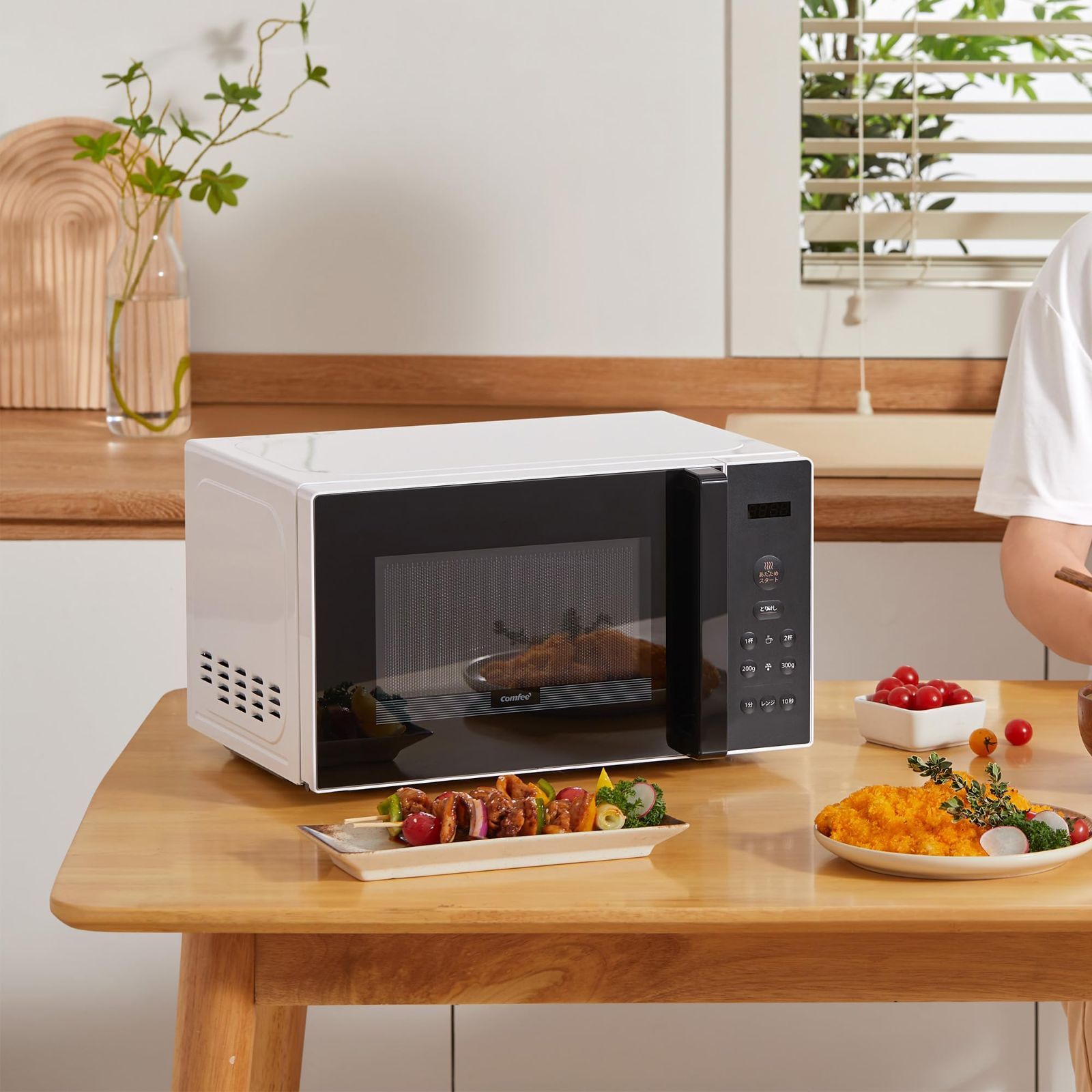 COMFEE' 電子レンジ 17L ターンテーブル 単機能 レンジ ヘルツフリー｜COMFEE` 電子レンジ 17L 電子レンジ 17L ターンテーブル 単機能 レンジ ヘルツフリー 全国対応 650W出力 消音モード付き ブラック32.5奥行き x