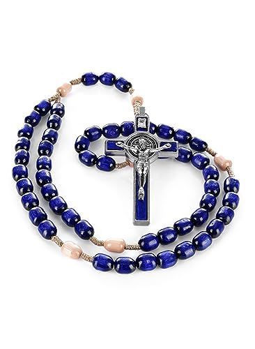 ブルー Saint Benedict Rosary イタリア製 ネックレス ロザリオ バチカン ローマ 聖なる父のメダル クロス 聖ベネディクト  生徒の守護聖人 キリスト教の価値 名誉退役軍人 アメリカ陸軍 はんだ依存症 (ブルー) - メルカリ