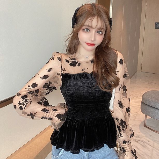 花柄 シースルー ベロア トップス 春夏コーデ レディース - メルカリ