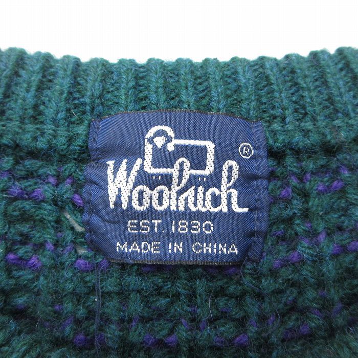 L/古着 ウールリッチ WOOLRICH 長袖 セーター メンズ 90年代 90s バーズアイ ウール クルーネック 緑他 グリーン 【spe】 25oct14 中古 ニット トップス L/古着 ウールリッチ 長袖 セーター メンズ 90s バーズアイ ウール