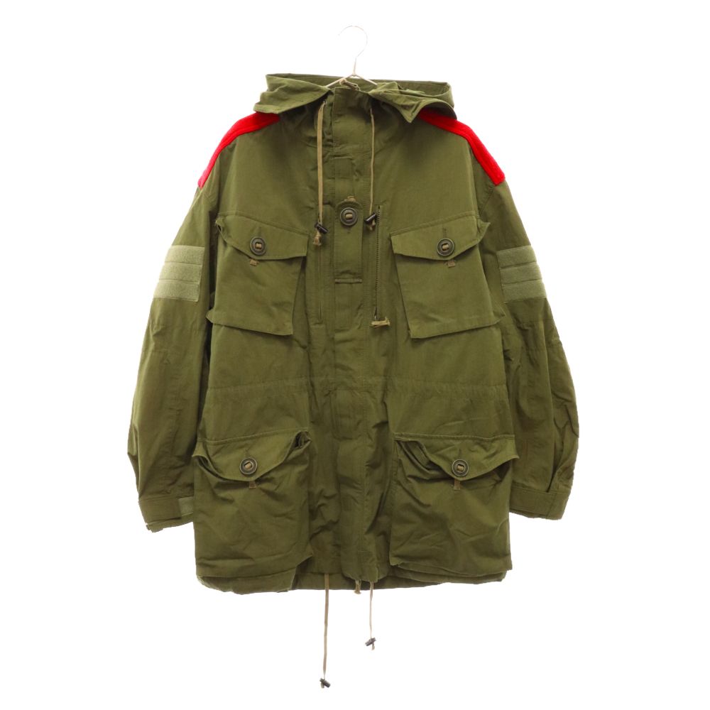 JUNYA WATANABE COMME des GARCONS (ジュンヤワタナベ コムデギャルソン) 21AW ニット切り替え フード付き ロングコート ミリタリージャケット カーキ WH-J023