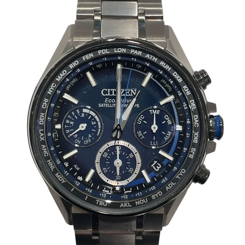 シチズン アテッサ ブルー クロノグラフ メンズ クォーツ チタン