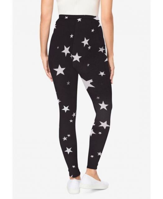 ウーマン ウィズイン レディース レギンス ボトムス Plus Size Tall Stretch Cotton Printed Pocket Legging Black white stars