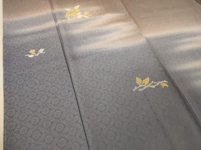 平和屋本店□極上 小紋 市松舞桜文 暈し染め 鳥の子色地 逸品 未使用