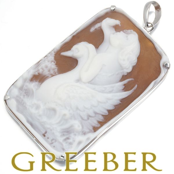 ディルーカ ペンダントトップ シェル カメオ 女性像 スワン K18WG  