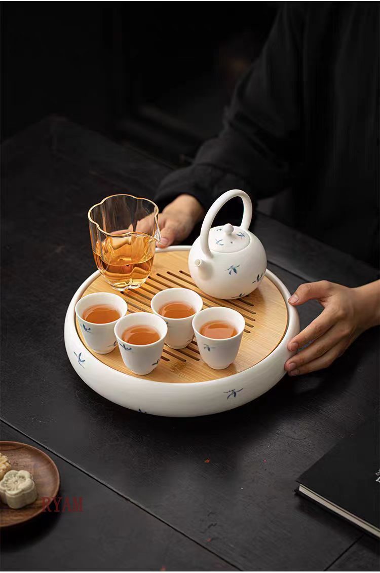 中国茶道具7点セットテ 陶器 急須セット 1ポット 4カッ 1茶盤 木製 1フェアカップ かわいい 贈り物