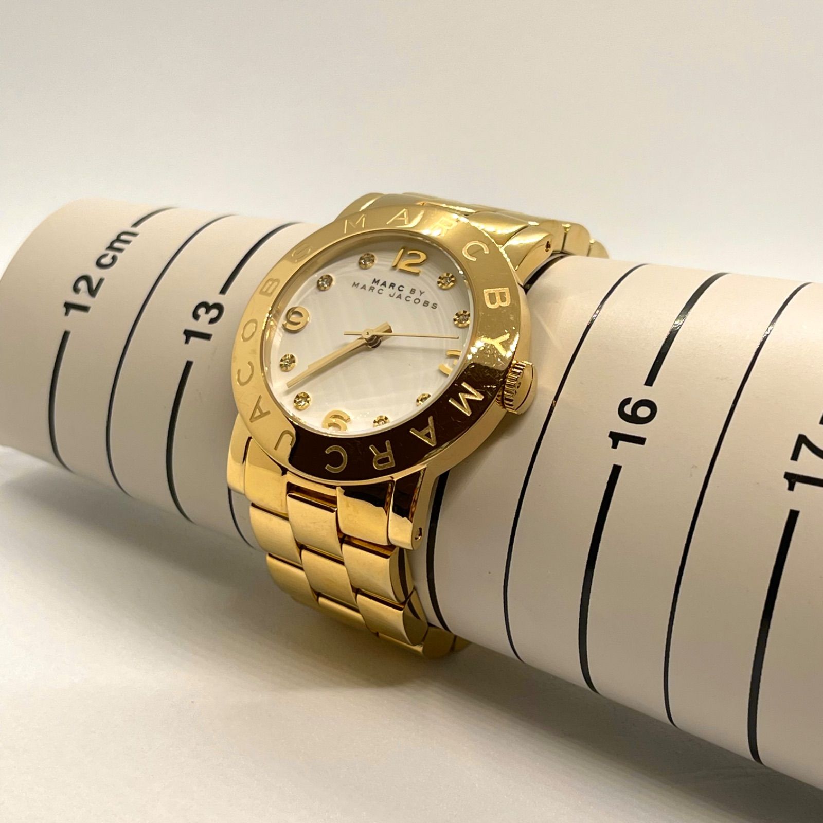 Marc by Marc Jacobs マークバイマークジェイコブス 電池式　クオーツ 2024.1月　電池交換済 アナログ レディース Amy  Watch エイミー MBM3056 ホワイト×ゴールド 白文字盤　腕時計　ステンレスベルト