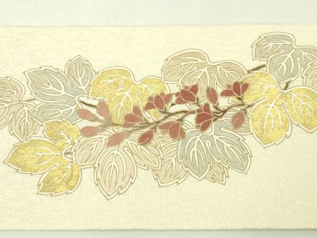 平和屋本店□極上 江戸友禅 小倉貞右 九寸名古屋帯 駒刺繍 枝葉蕾文  