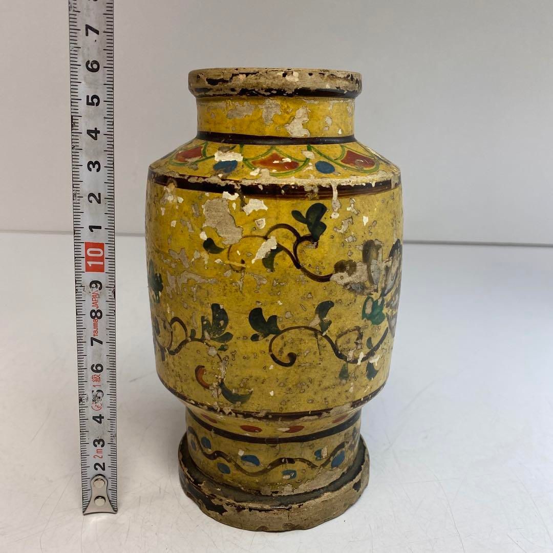 古代 ペルシャ 彩色陶器花入 木箱付 高さ16㎝ 東Y6-0523①