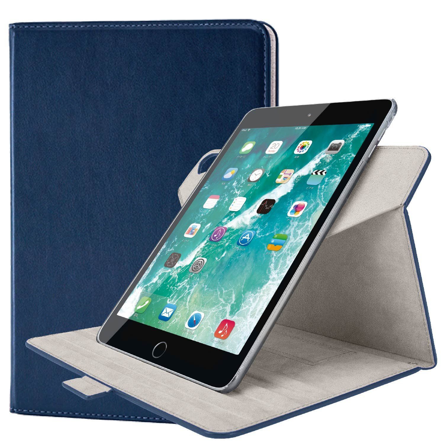 【数量限定】iPad mini エレコム (2019)、iPad mini 4 (2015) ケース フラップカバー ソフトレザー 360度回転 ブルー TB-A17S360BU