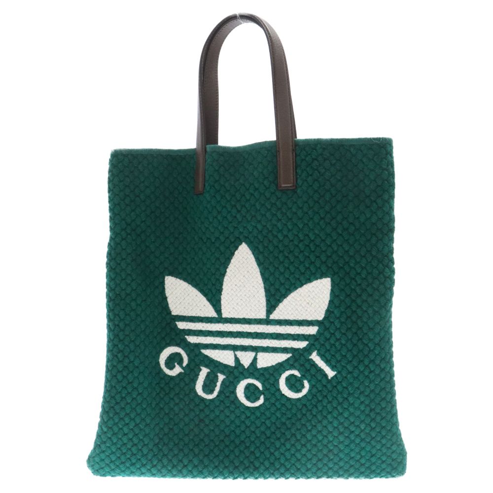 GUCCI (グッチ) ×adidas フロントロゴ レザーハンドルニットトート 