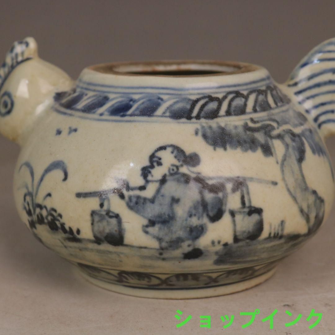 青花手描 き担水 案内路 図鶏頭壺 急須 陶磁器 装飾品 現代工芸