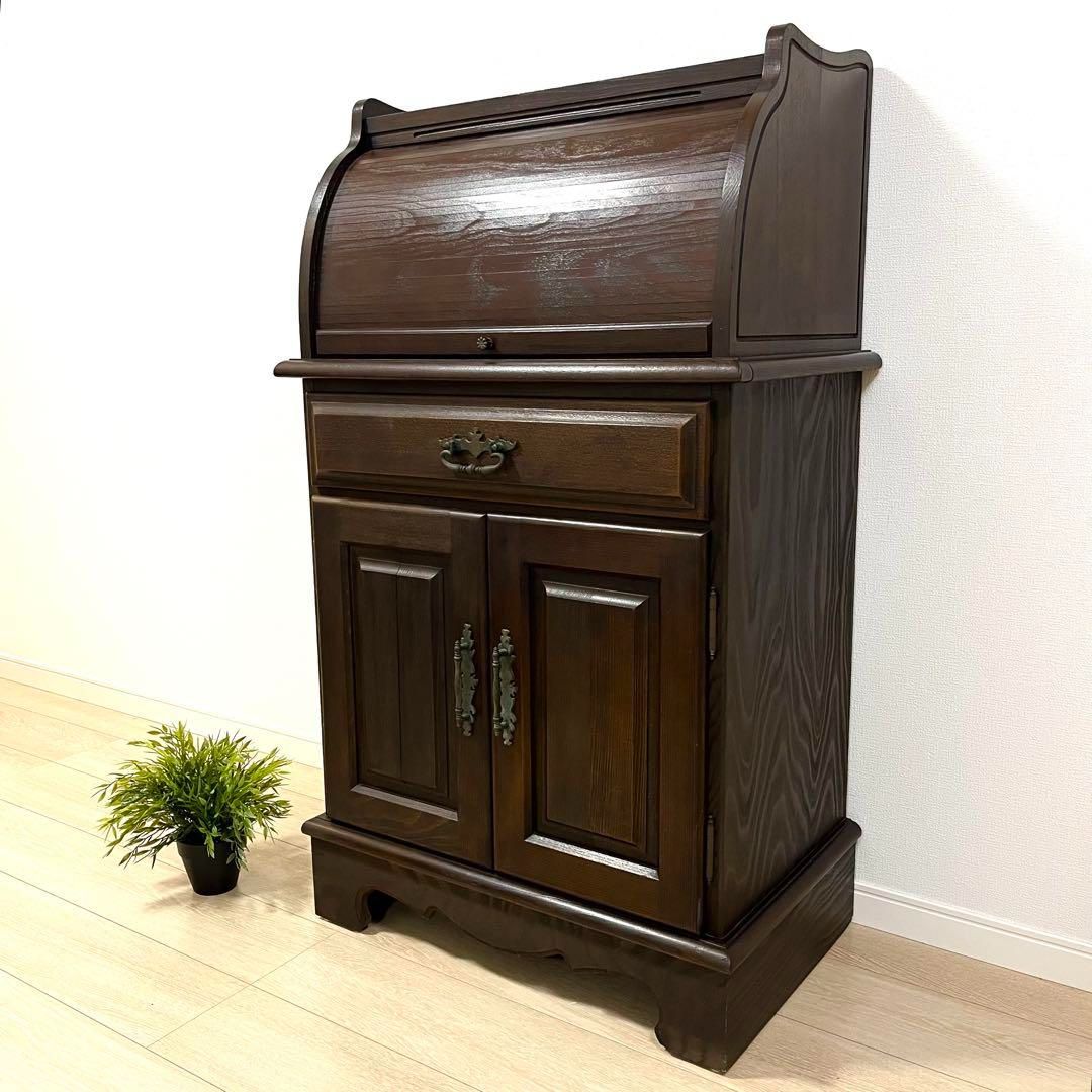 そ63 ヴィンテージ ロールトップデスク ライティングビューロー 木製 収納付き 昭和レトロ Roll Top Desk Vintage Writing Bureau