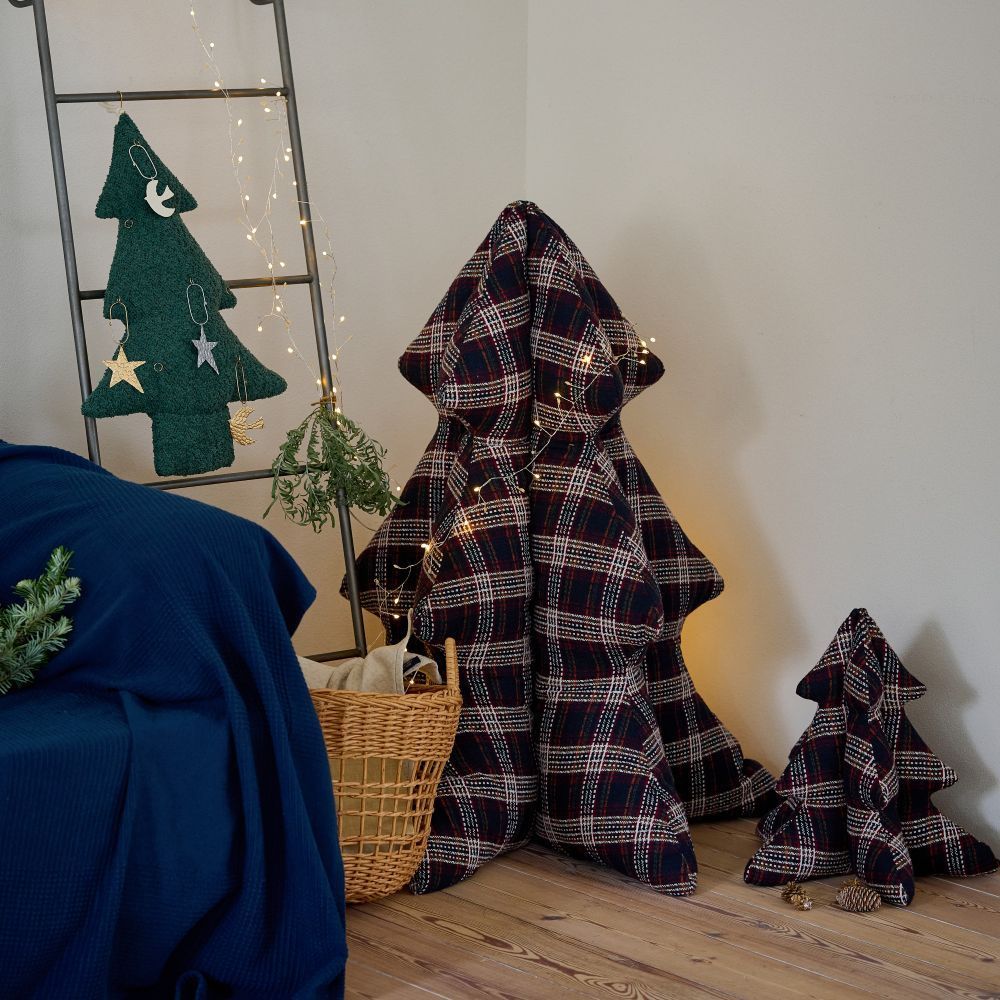 なS.Lサイズセット ツイードチェックのツリークッション 抱きしめたくなる ツリークッションでクリスマスの思い出作り