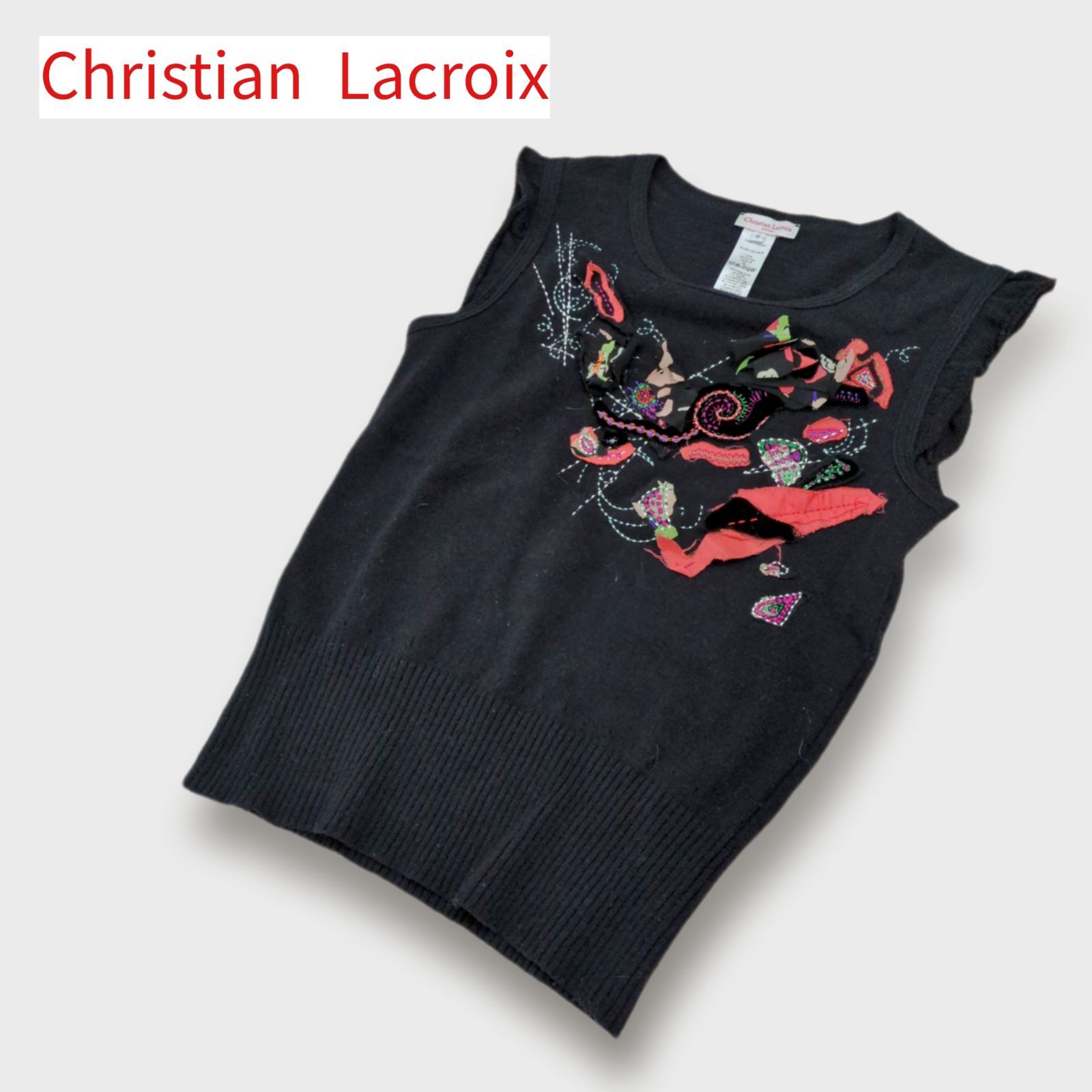 CHRISTIAN LACROIXシルク100％トップスノースリーブ
