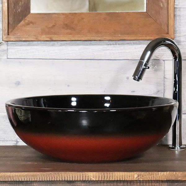 信楽焼 手洗い鉢 洗面ボウル 陶器 直径40cm 中型サイズ 赤黒色手洗い鉢