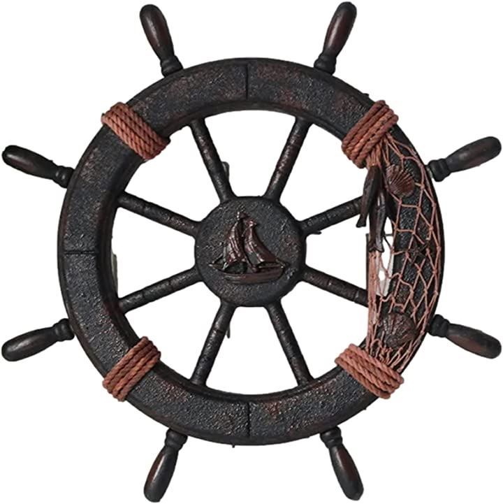 NOELAMOUR 舵輪 ハンドル 船舵 インテリア 木製船舵輪 地中海風 海賊風 マリンテイスト 装飾 45cm