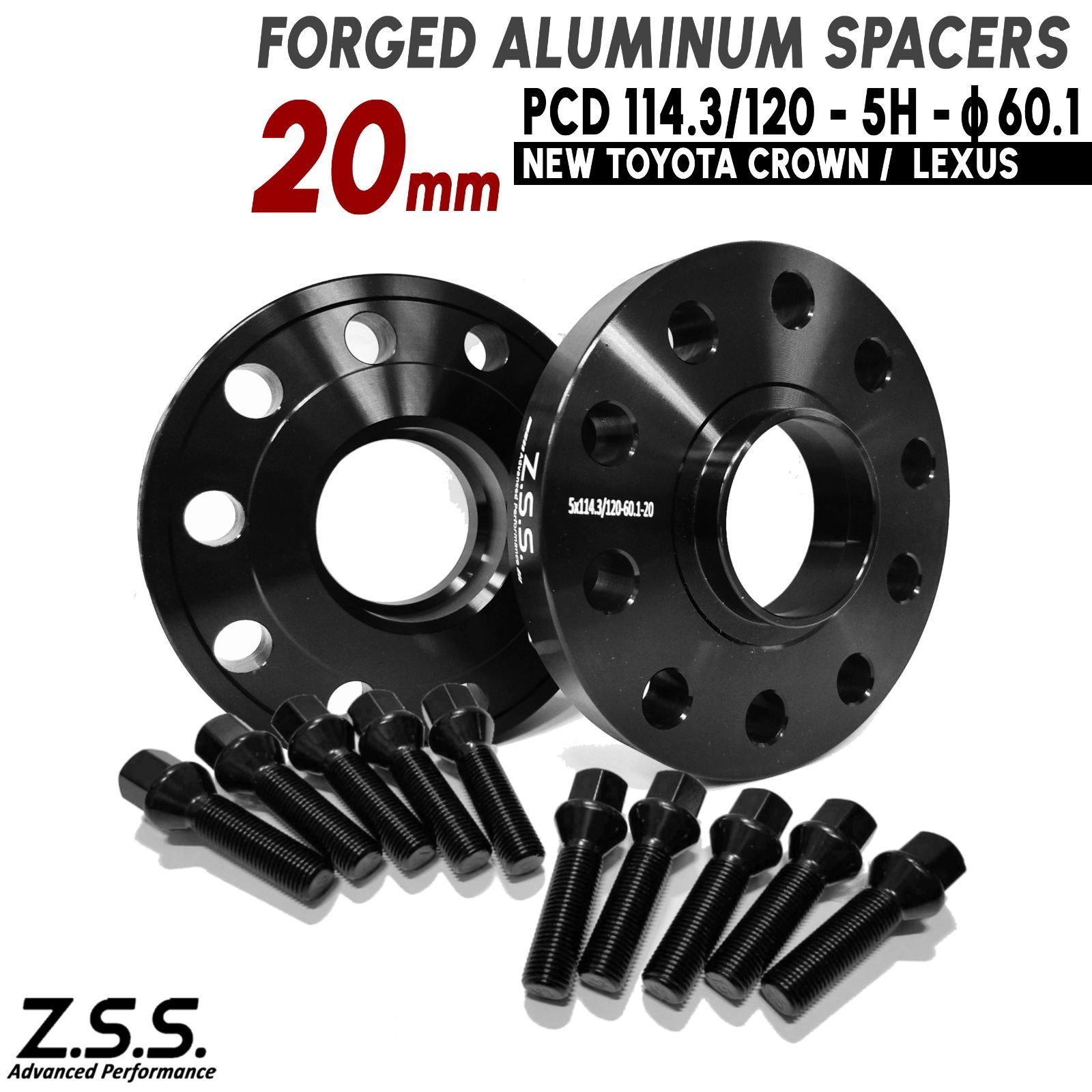 Z.S.S. AP クラウン SH35型 専用設計 社外ホイール用 ボルト付き 厚み20mm PCD114.3 5穴 ハブ径 60.1φ スペーサー トヨタ 5x114.3 ZSS