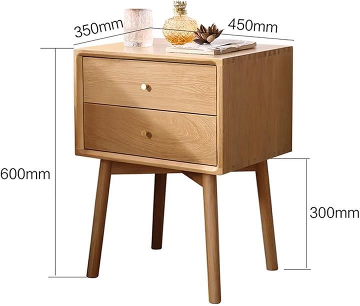Mountain-Hill サイドテーブル ナイトテーブル ベッドサイドテーブル 北米産ソリッドオーク無垢材 ナイトスタンド 2段引き出し 45x35x60cm 収納付き ベッド横 ナチュラル 45x35x60センチメートル MARWIL-DEMENAGEMENTS_CH
