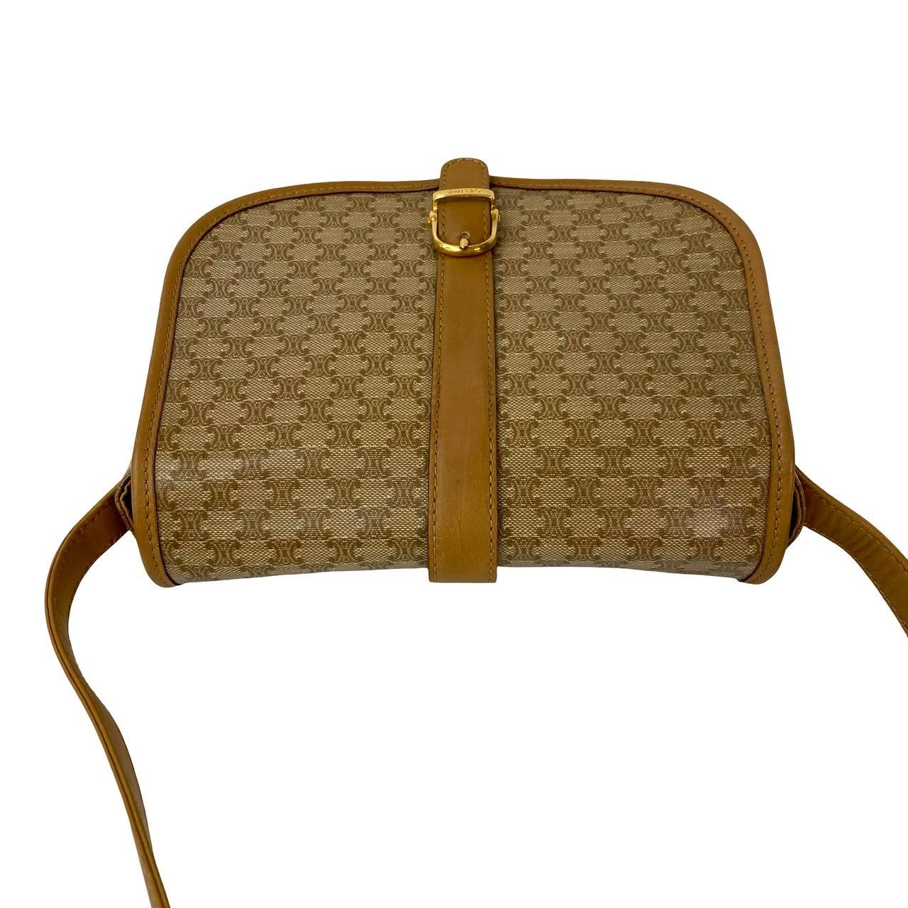 極美品セリーヌマカダムブラウンロゴリング金具本革ショルダーバッグ CELINE セリーヌ マカダム ショルダーバッグ ブラウン PVC