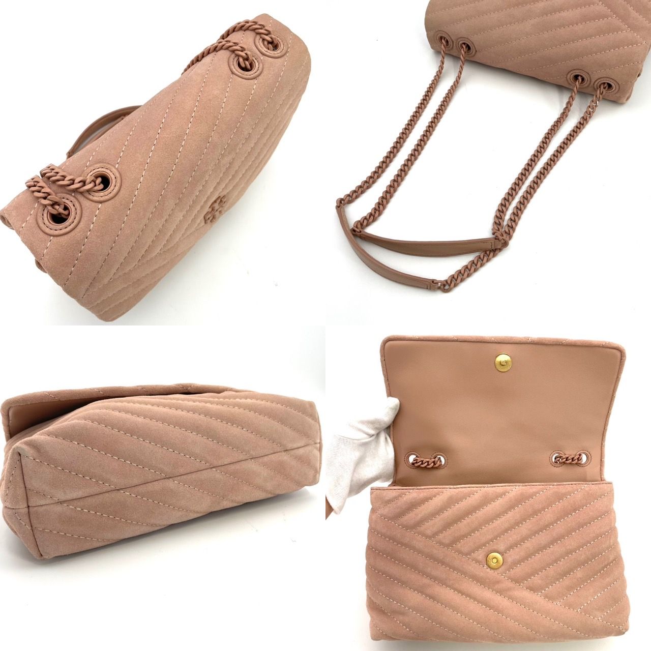 トリーバーチ ツイード チェーンショルダーバッグ 2023年トリーバーチ キラ ピンクツイード チェーンショルダーバッグ